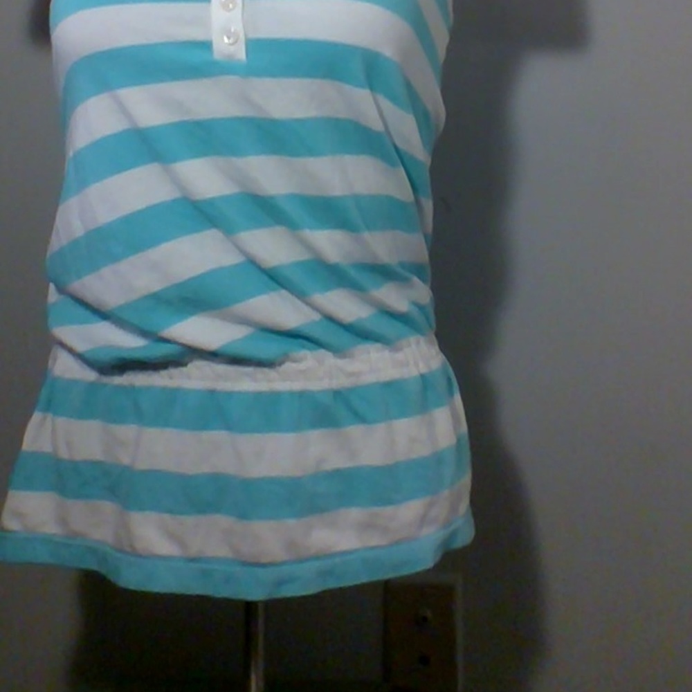🌈 Teal Striped Stretch Tank Top XS/TP - Picture 3 of 4